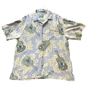 Tommy Bahama Shirt Adult Large AOP Guitar Flower Camp Hawaiian Aloha‎ Silk Mens